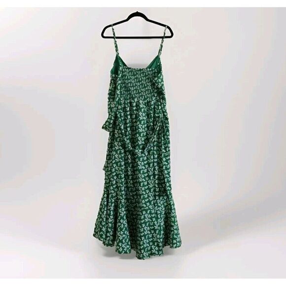 ELIZA J Green White Floral Print Plus Size 18 High/Low Faux Wrap Midi Dress - Picture 7 of 11